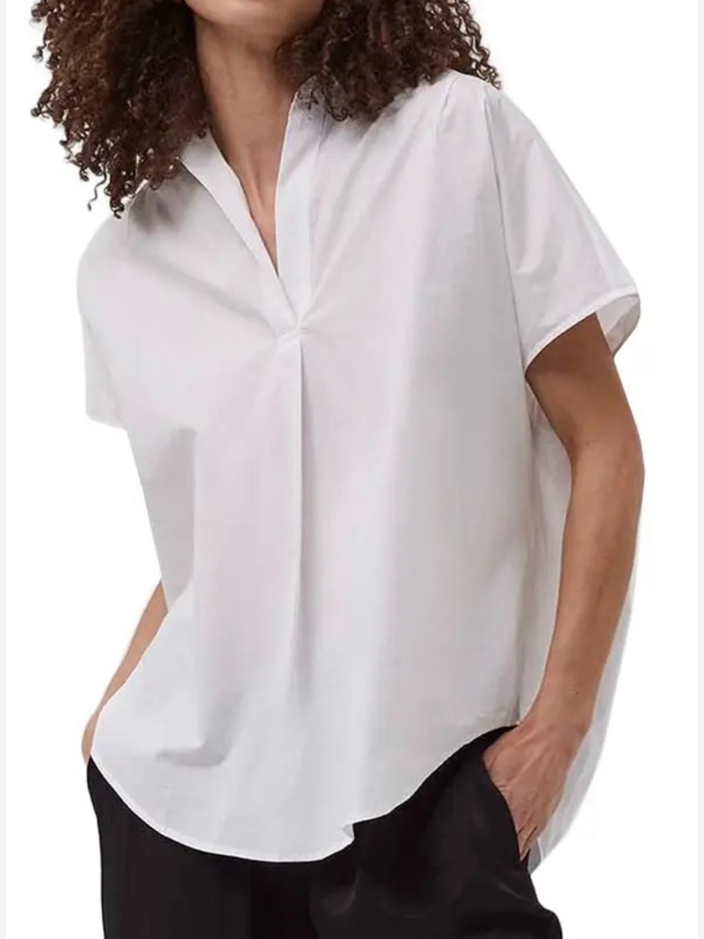 French Connection White Split-Front Short Sleeve Blouse